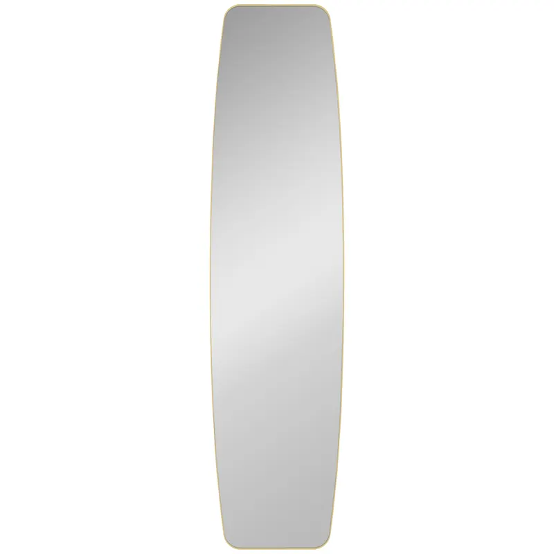 HOMCOM Oglindă mare de perete ovală 160 x 40 cm, oglindă suspendată modernă, cadru din metal și lemn, gata de agățat, auriu