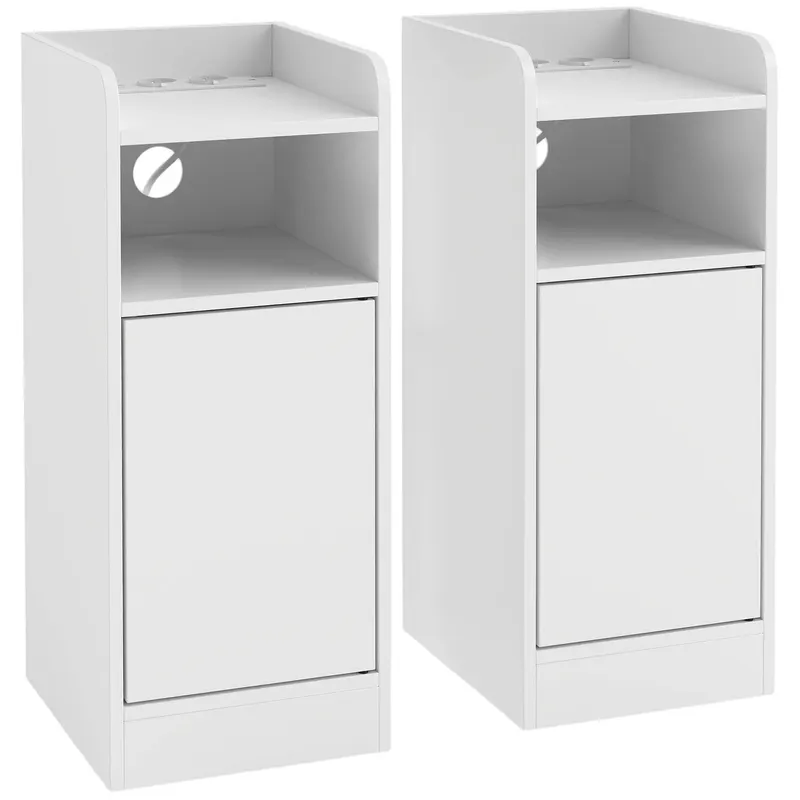 HOMCOM Set 2 Noptiere pentru Dormitor cu Dulap și Raft Deschis, Alb