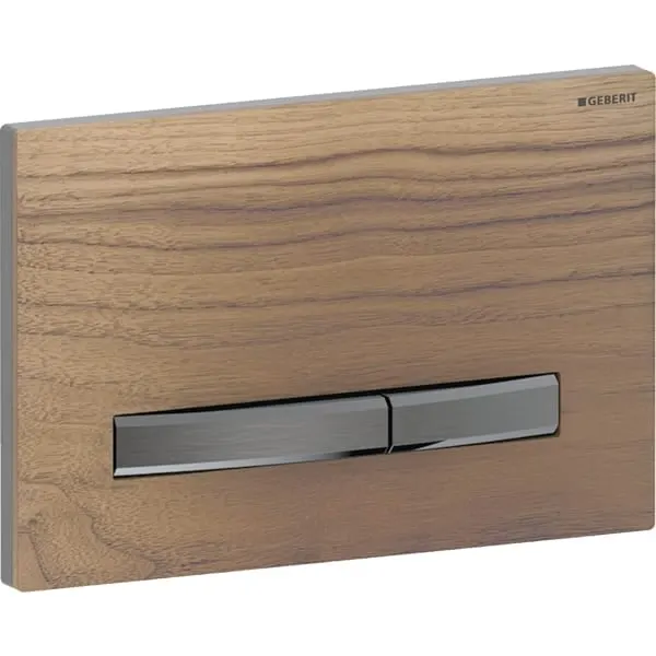 Clapeta actionare dubla rezervor wc, nuc american cu placa de fixare si tasta crom negru, Geberit Sigma50