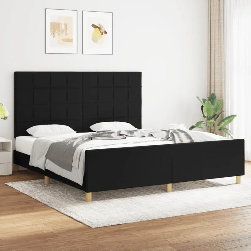 cadru de pat cu tablie, negru, 180x200 cm, textil