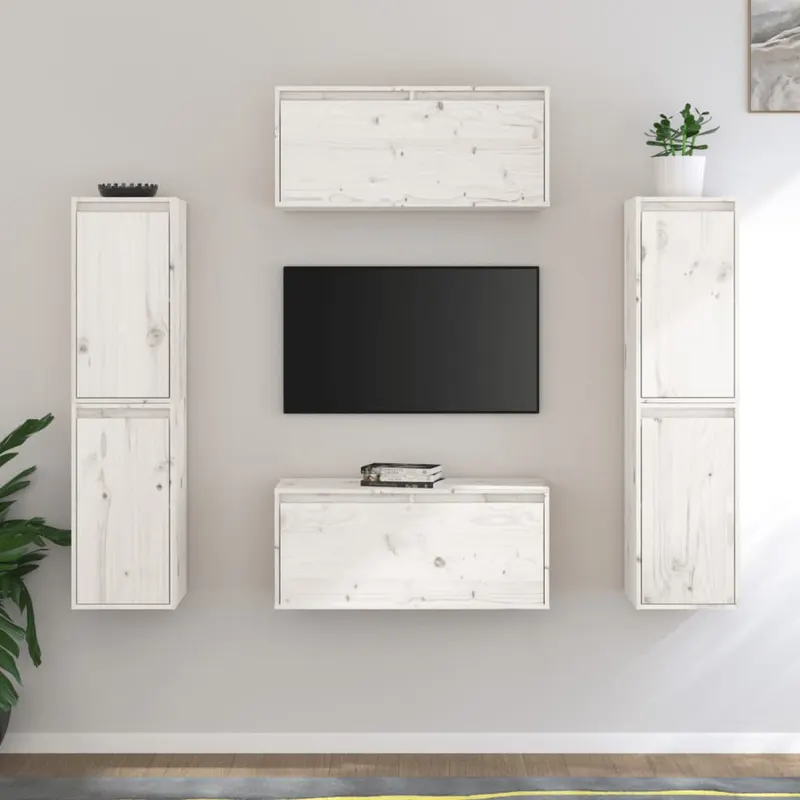 comode tv, alb,6 buc., lemn masiv de pin