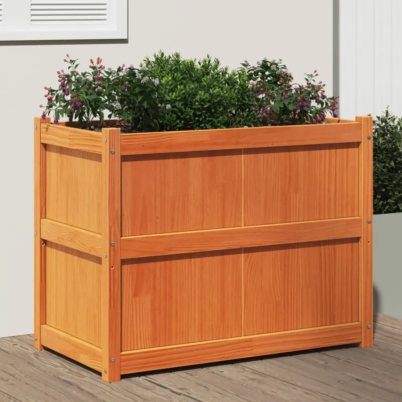 Jardiniera de gradina, maro ceruit, 90x50x70 cm, lemn masiv pin