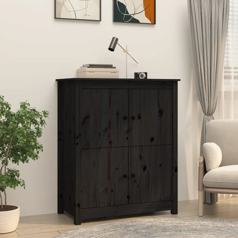 servanta, negru, 83x41,5x100 cm, lemn masiv de pin