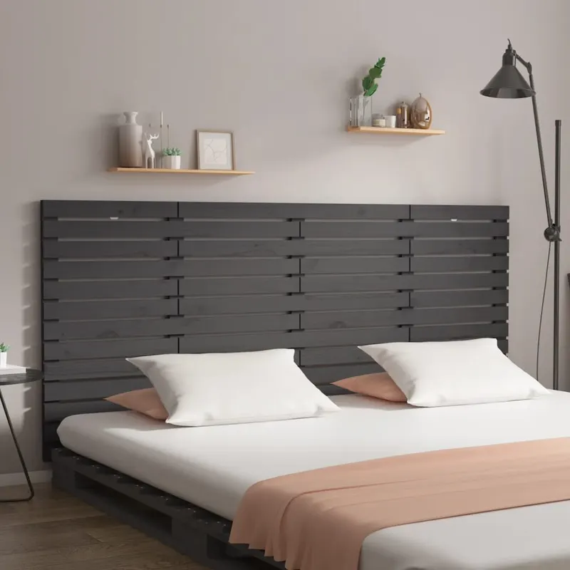 tablie de pat pentru perete, gri, 166x3x91,5 cm, lemn masiv pin