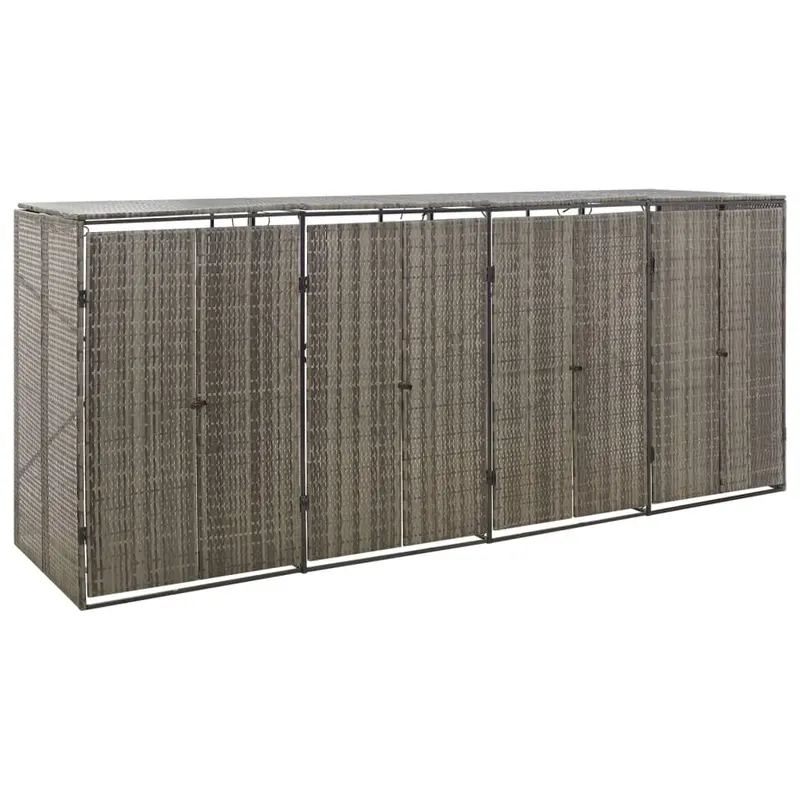 magazie de pubele cvadrupla, gri, 274x80x117 cm, poliratan