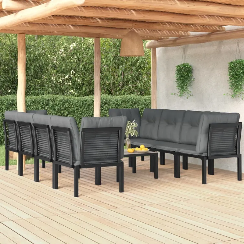 set mobilier de gradina, 9 piese, negru si gri, poliratan