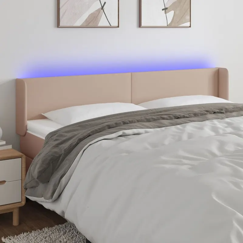 tablie de pat cu led cappuccino 183x16x78/88 cm piele ecologica