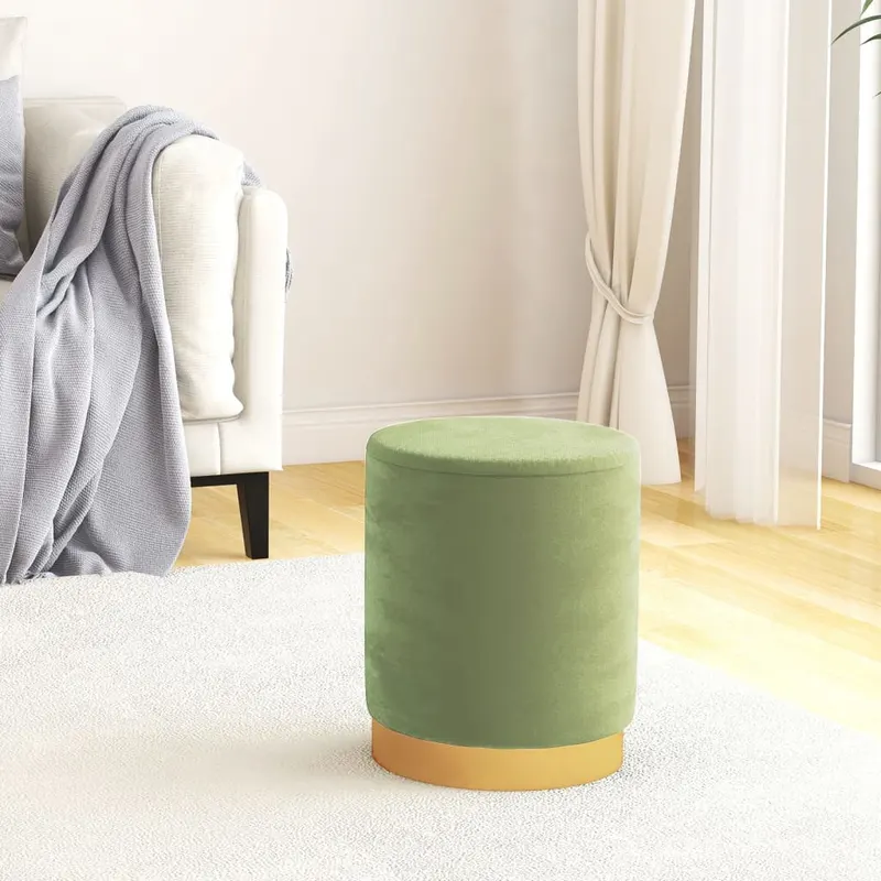 taburet depozitare rotund, verde muştar, catifea