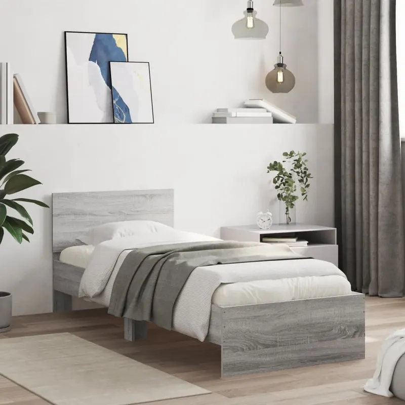cadru de pat cu tablie, gri sonoma, 90x190 cm, lemn prelucrat