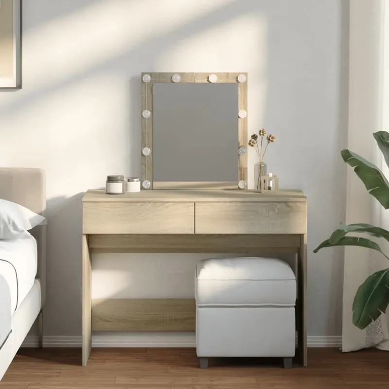 Masa de toaleta cu led, stejar sonoma, 100x40x130 cm
