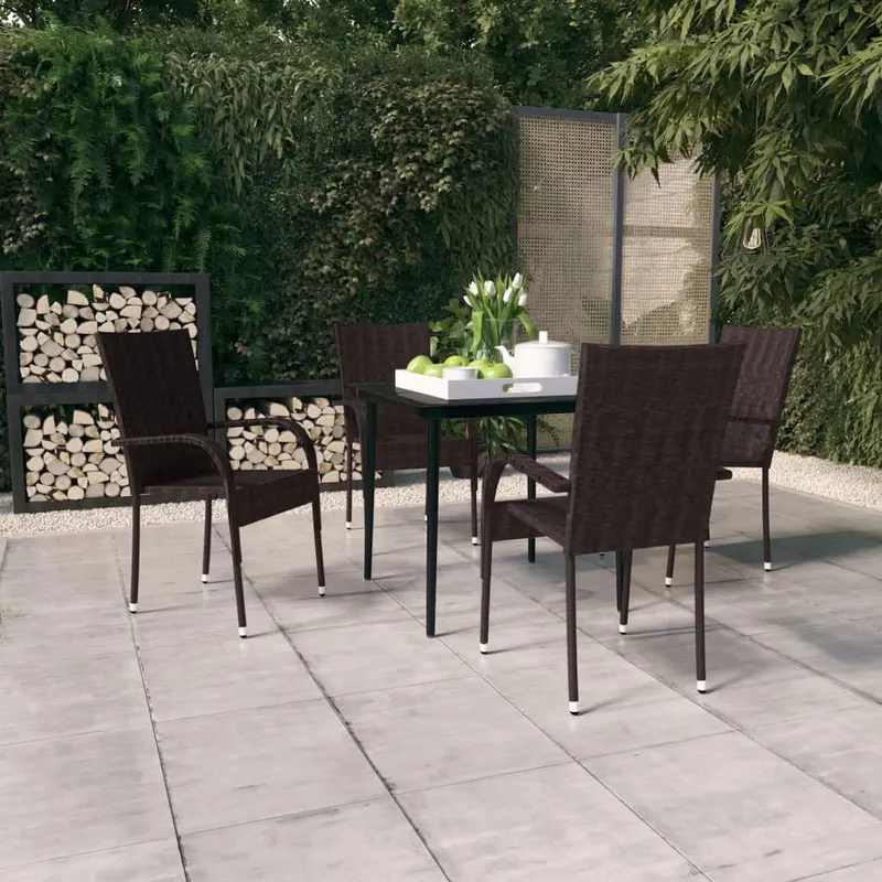 set de servit masa pentru gradina, 5 piese, maro si negru