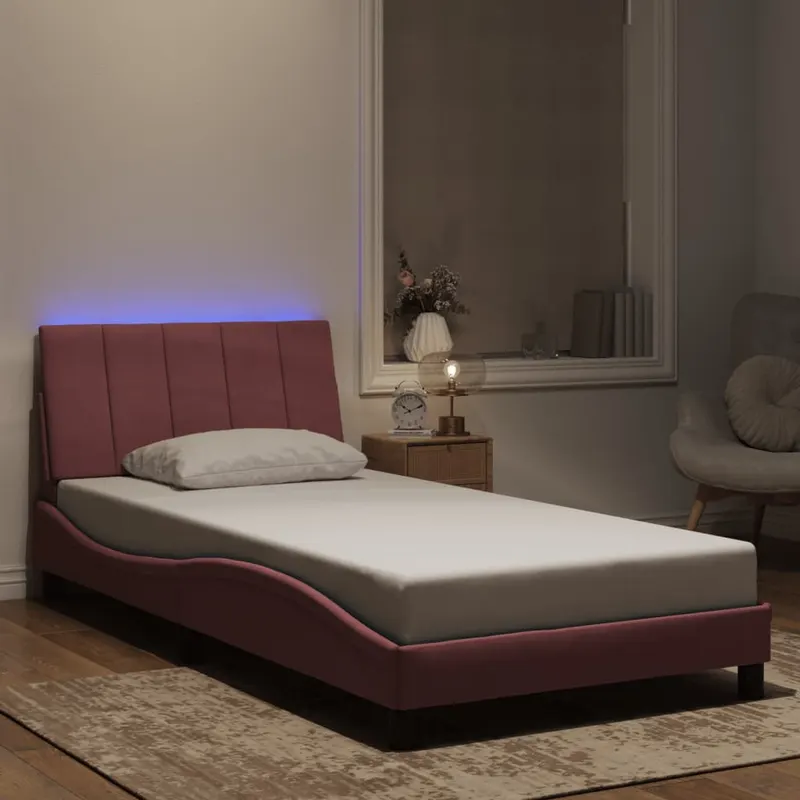 cadru de pat cu lumini led, roz, 100x200 cm, catifea