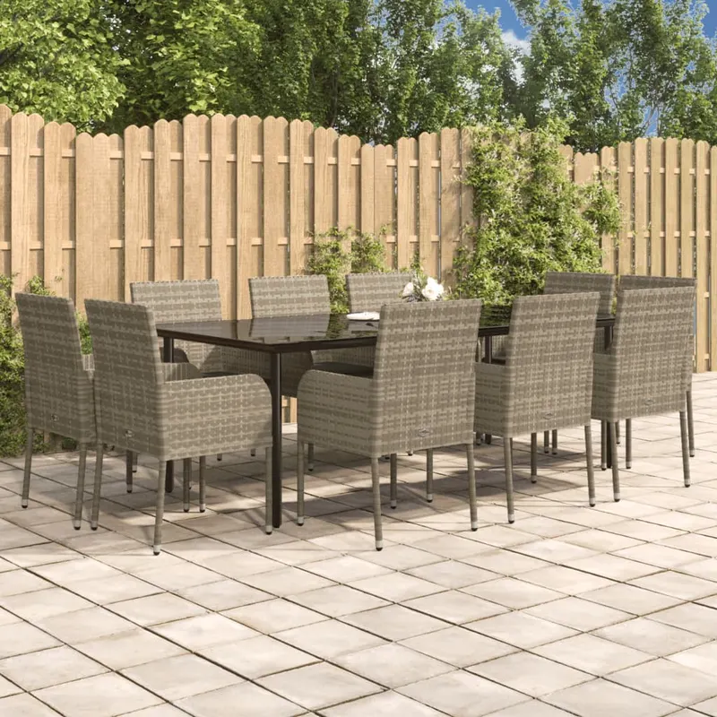 set mobilier gradina cu perne, 11 piese, negru si gri poliratan