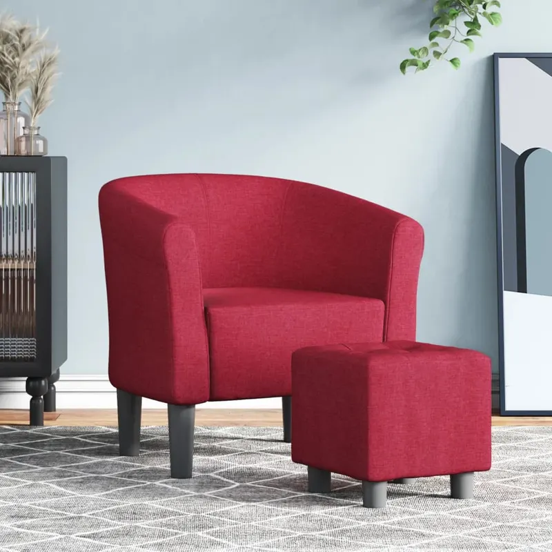 fotoliu tip cuva cu taburet, rosu vin, material textil