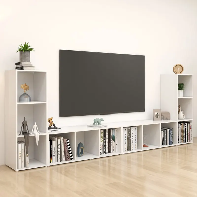 dulapuri tv, 4 buc., alb, 107x35x37 cm, lemn prelucrat