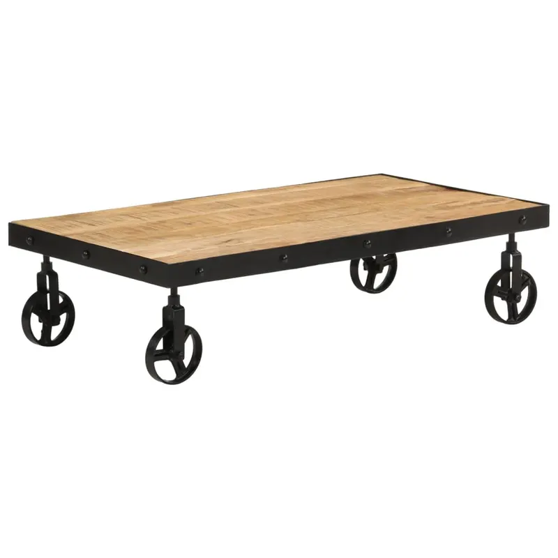 masuta de cafea cu roti, 100x55x26 cm, lemn masiv de mango