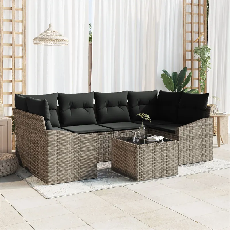 set de canapele gradina cu perne gri ratan poli