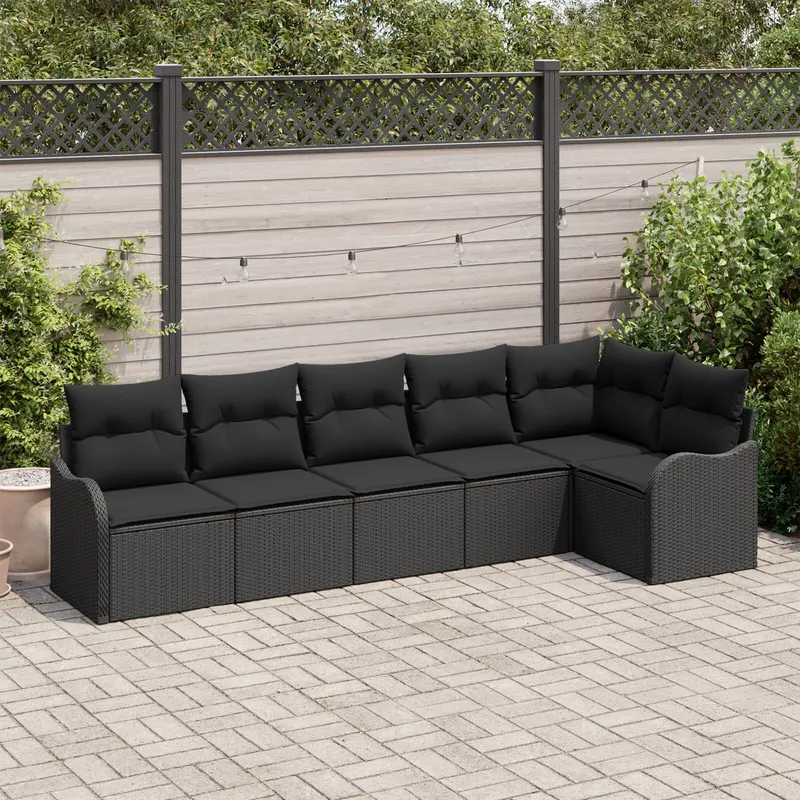 Set de canapea de gradina cu pernite negru poliratan, canapea de gradina cu 2 locuri cu spatiu de stocare si pernite negru poliratan