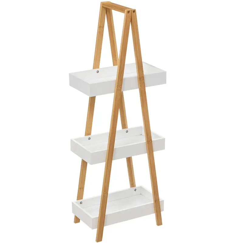 Etajera cu 3 rafturi 5Five Natureo, MDF si bambus, 30x18x82 cm, alb
