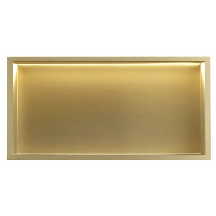 Raft baie incastrat in perete 30x60 cm, auriu periat, cu LED, Rea