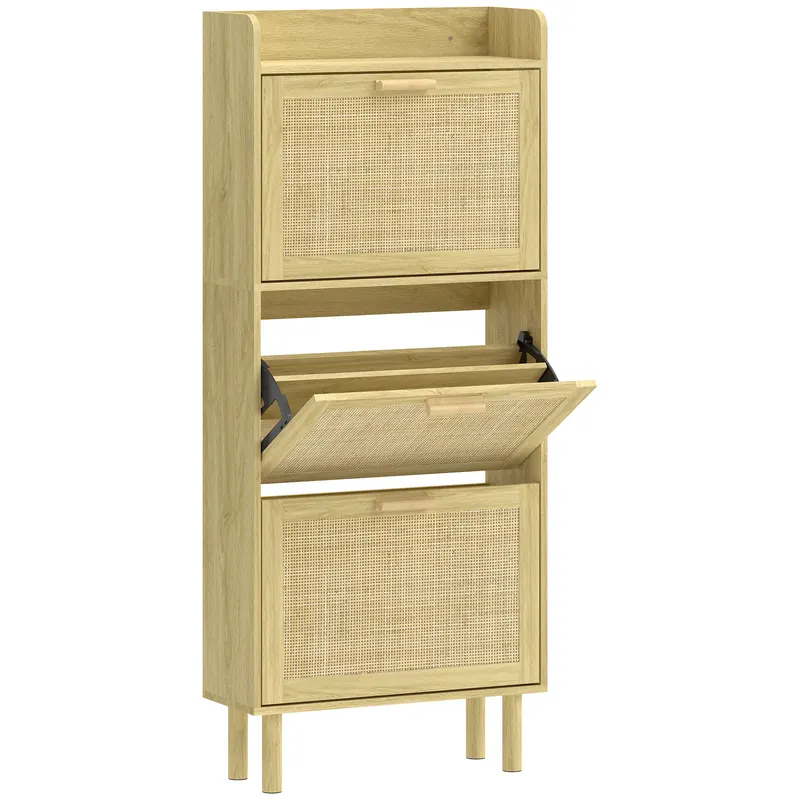 HOMCOM Dulap Pantofar cu 3 Sertare Rabatabile și Raft Deschis pentru 12-18 Perechi de Pantofi 65x24,5x153 cm Stejar
