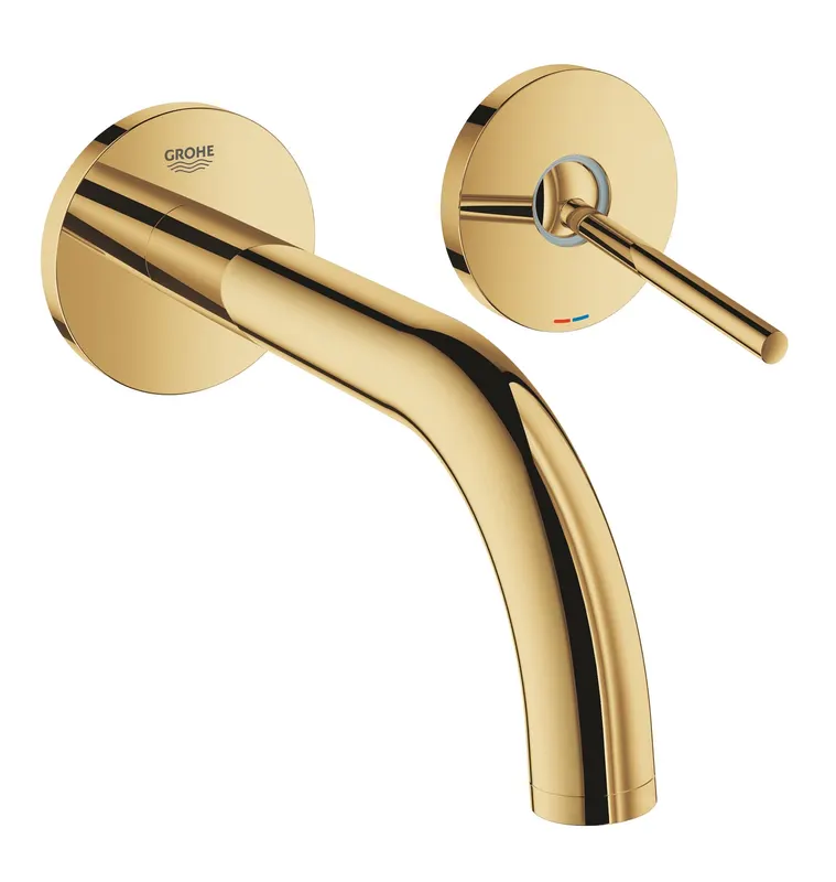 Baterie lavoar Grohe 19287GL3, Atrio, pe perete, 185 mm, necesita valva, lucios, auriu