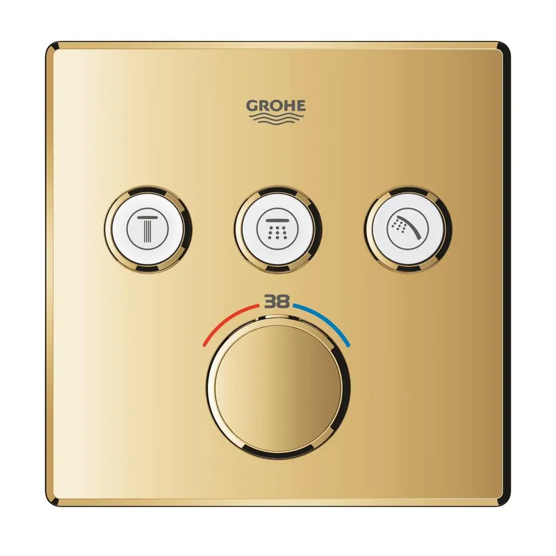 Unitate comanda Grohe 29126GL0, SmartControl, termostat, 3 iesiri, necesita valva, lucios, auriu