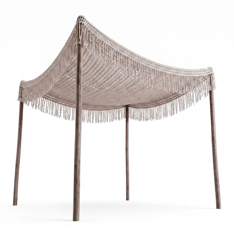 Umbrire de grădină Shelto macrame poly-cotton nuanță net în bej nuanță, 200x200x27 cm - Bej