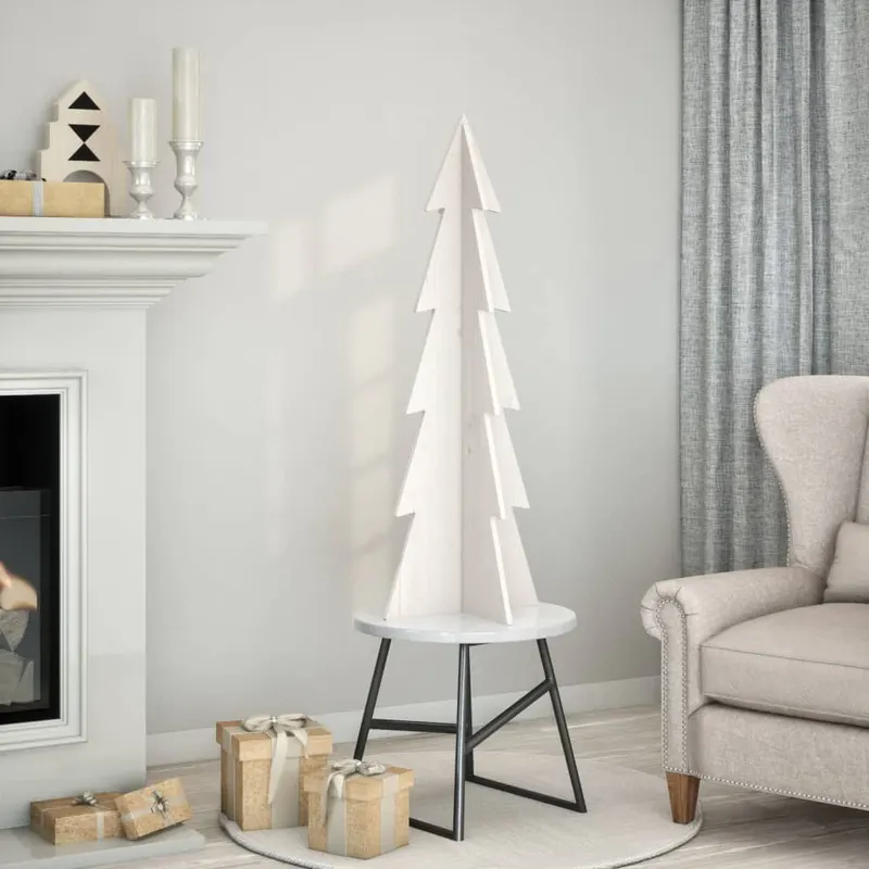 brad de craciun decorativ, alb, 112 cm, lemn de pin masiv