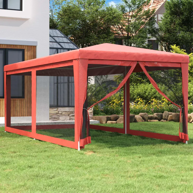 cort de petrecere cu 6 pereti din plasa, rosu, 3x6 m, hdpe