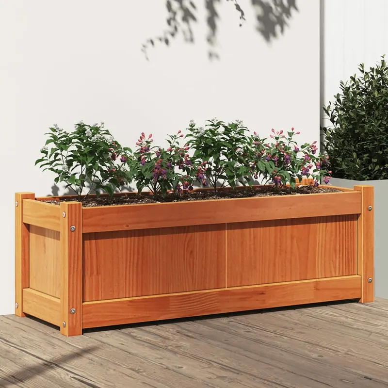 jardiniera de gradina, maro ceruit, 90x31x31 cm, lemn masiv pin