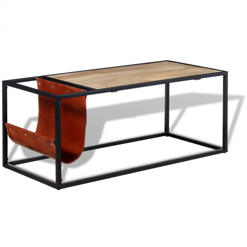 masuta cafea cu suport reviste din piele naturala, 110x50x45 cm