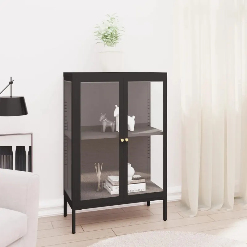 servanta, negru, 75x35x105 cm, otel si sticla