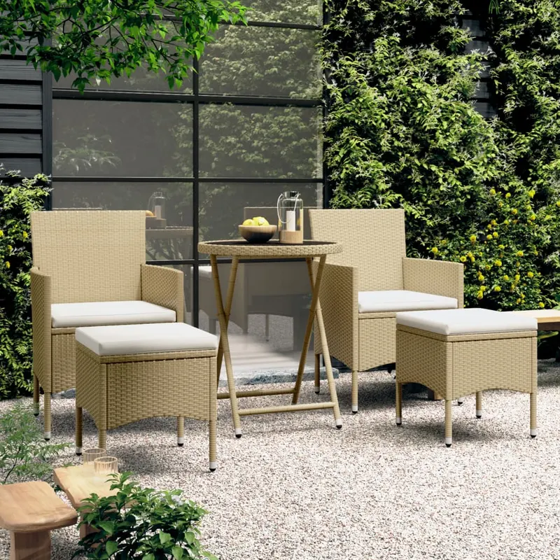 set mobilier bistro, 3 piese, bej, poliratan/sticla securizata