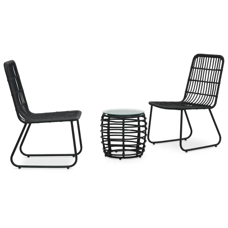 set mobilier de bistro, 3 piese, negru, poliratan