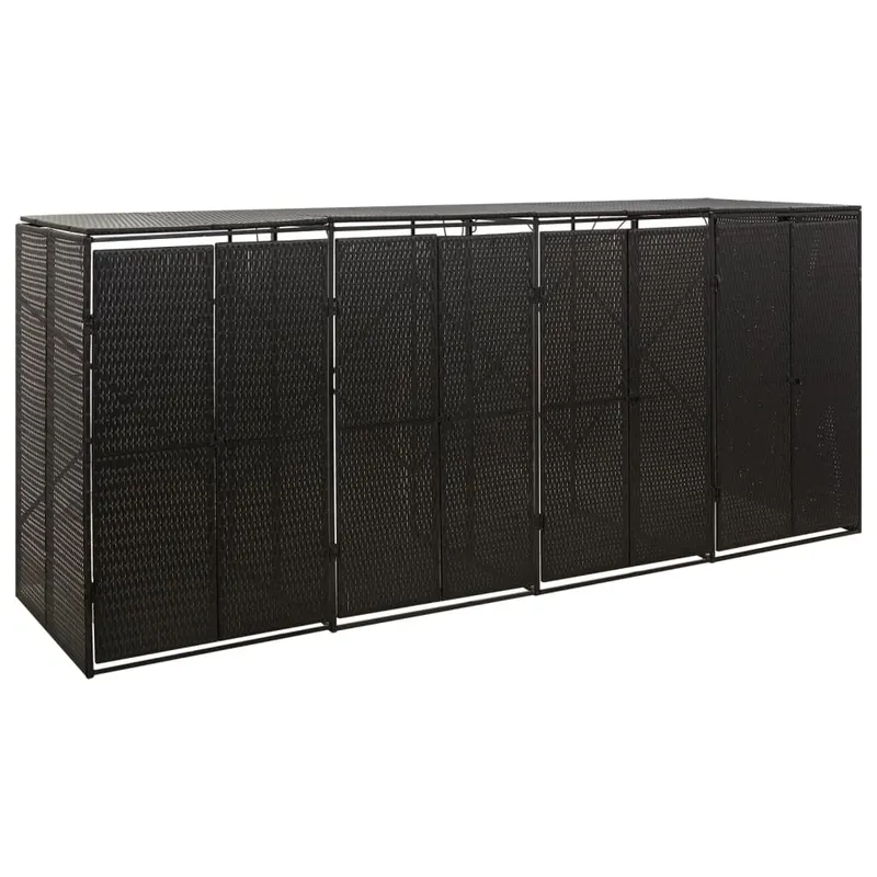magazie de pubele cvadrupla, negru, 274x80x117 cm, poliratan