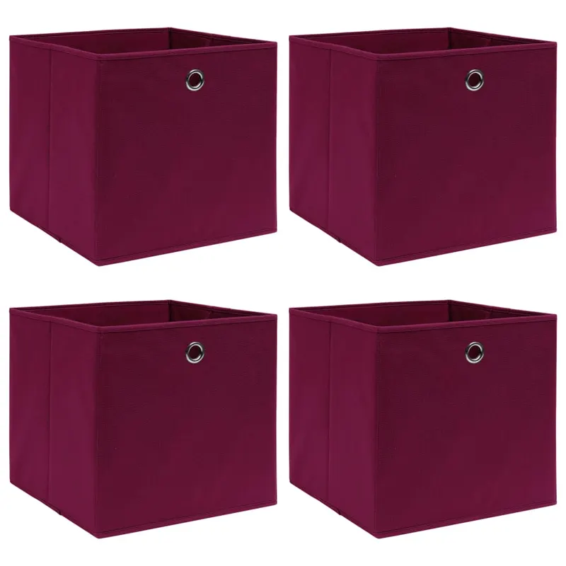 cutii depozitare, 4 buc., rosu inchis, 32x32x32 cm, textil