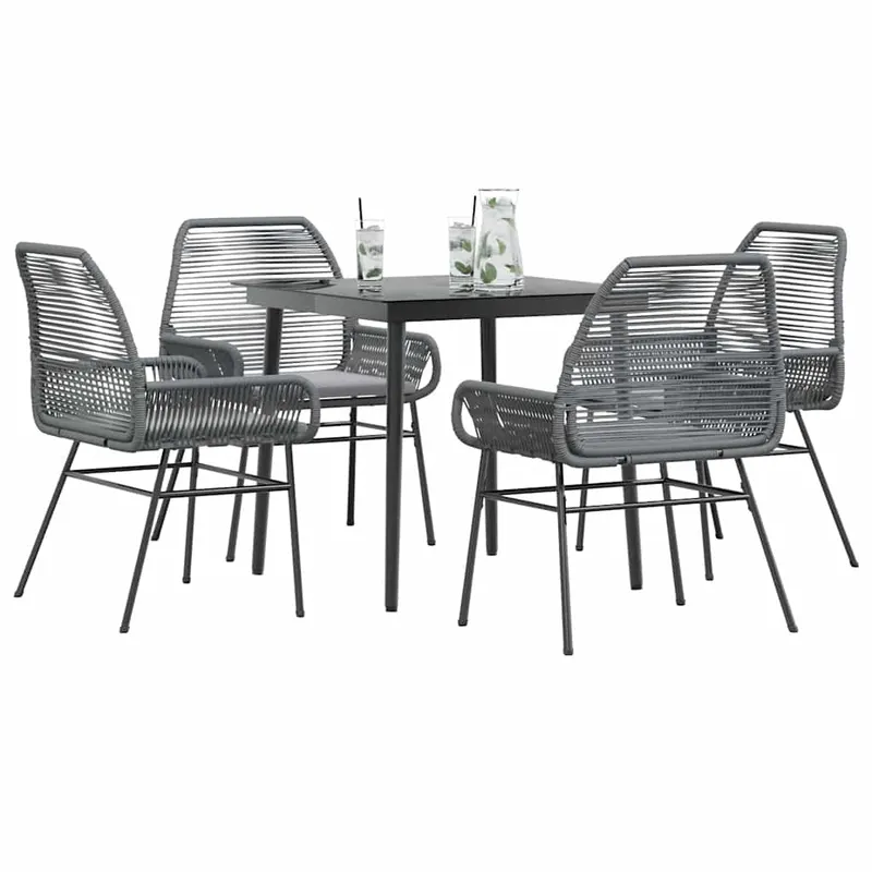 set de sufragerie de gradina 5 piese sticla poliratan gri