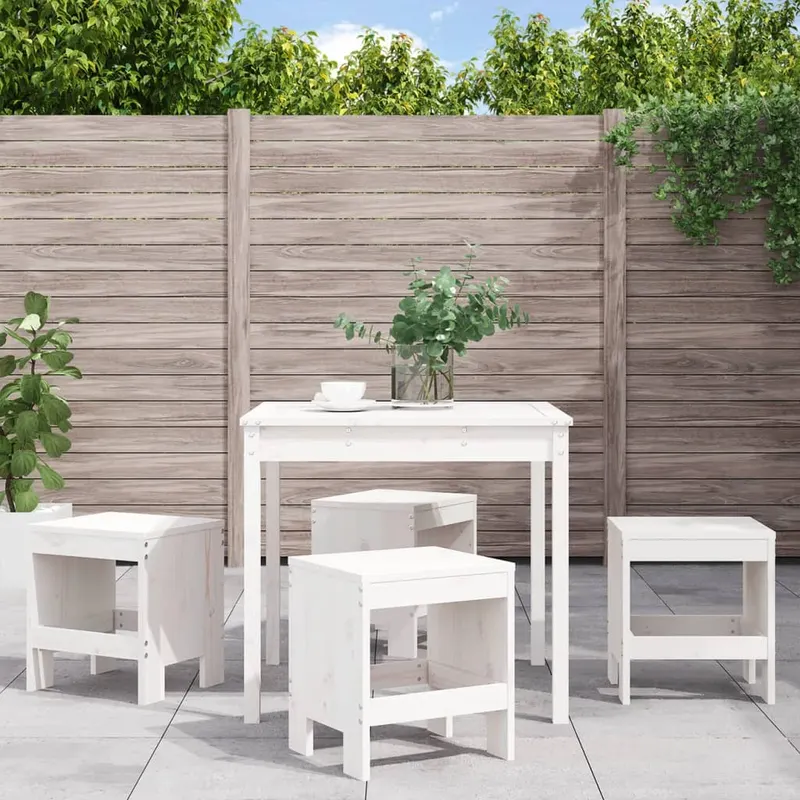 set de dining pentru gradina, 5 piese, alb, lemn masiv de pin