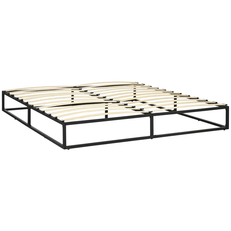 HOMCOM Cadru de pat de 180 cm Structură de pat din oțel cu somier și lamele din placaj 180x200x25 cm Negru