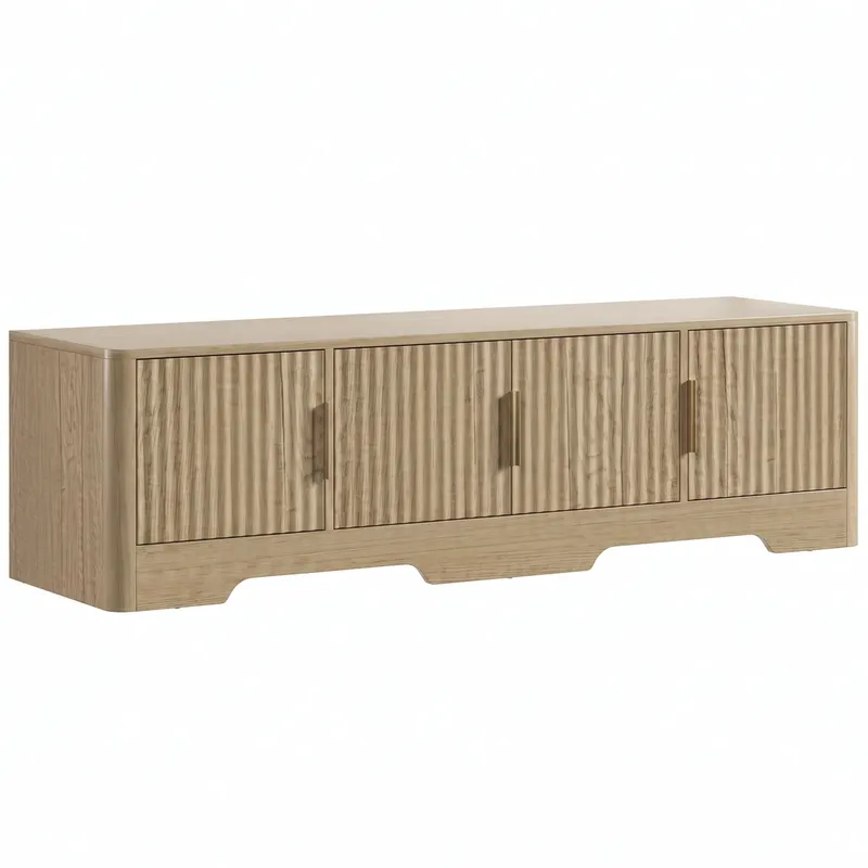 HOMCOM Comodă TV 152 cm, mobilier pentru televizor de până la 152,4 cm, 4 uși canelate și rafturi reglabile, Stejar