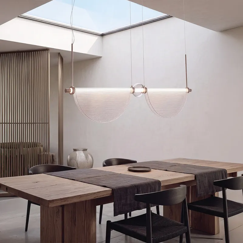 Lampa suspendata SOLMERO LINIAR - Transparent sticlă striată