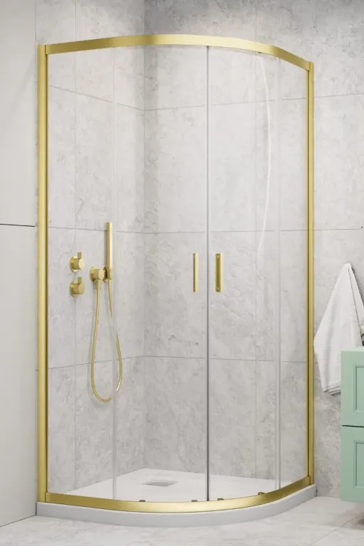 Cabina de dus semirotunda Radaway Alienta A 80x80x190 cm, aur pal periat, sticla 5 mm, usi culisante