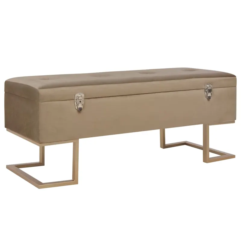 bancheta cu un compartiment de depozitare bej 105 cm catifea