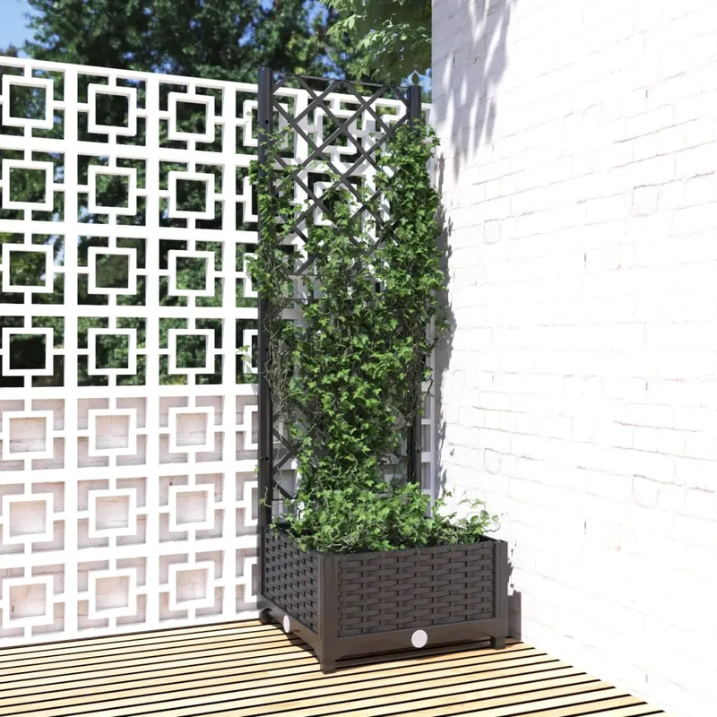 jardiniera de gradina cu spalier negru, 40x40x121,5 cm, pp