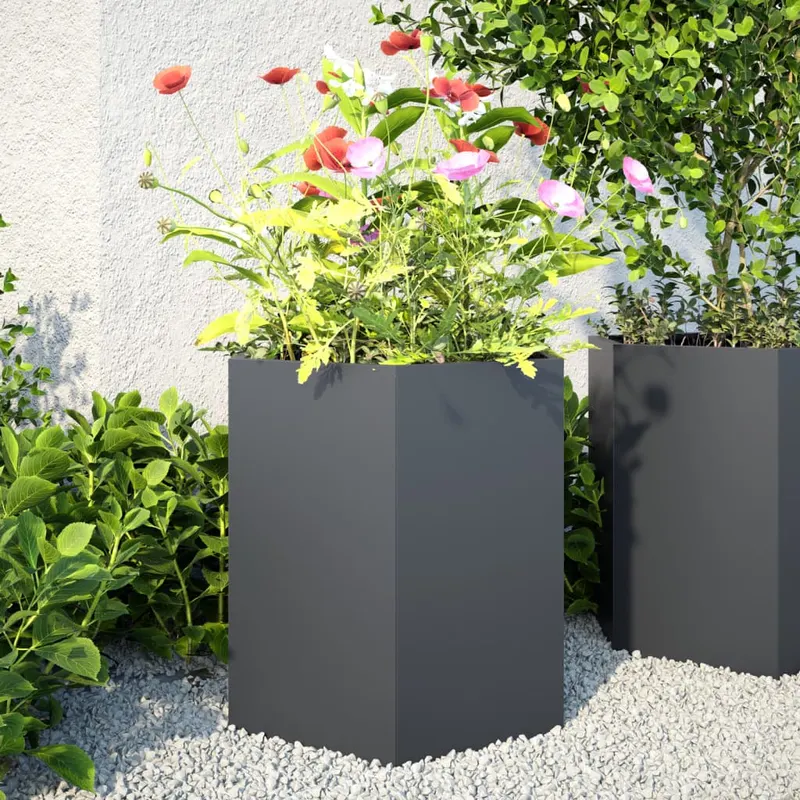 jardiniera gradina, 2 buc. antracit 46x40x45 cm otel hexagonala