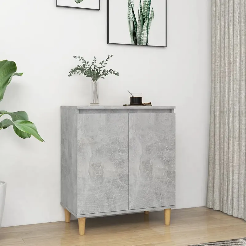 servanta & picioare lemn masiv, gri beton, 60x35x70 cm, pal