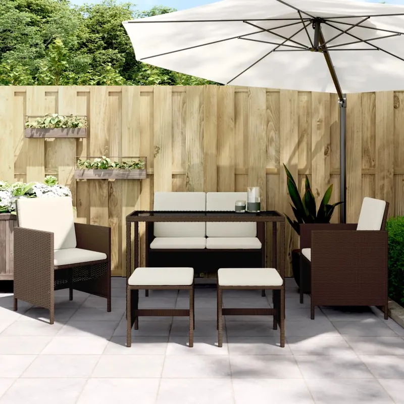 set mobilier de gradina, 6 piese, cu perne, maro, poliratan