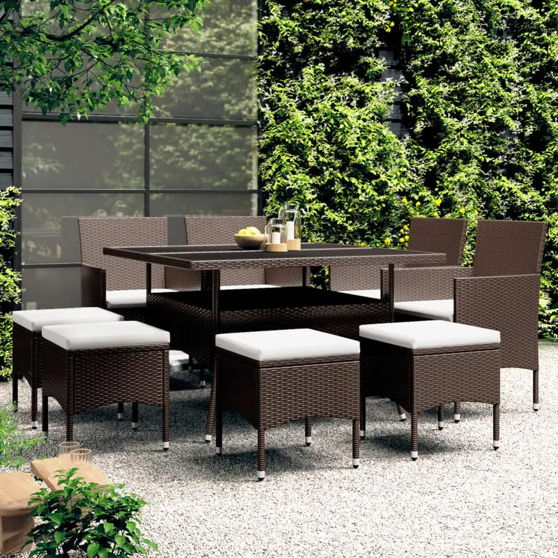 set mobilier de gradina, 9 piese, maro, poliratan