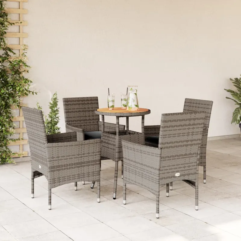 set mobilier gradina cu perne 5 piese gri poliratan/lemn acacia